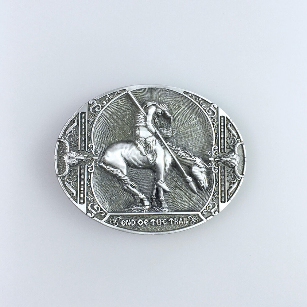 Vintage end of the trail western oval Riem Buckle/Gesp