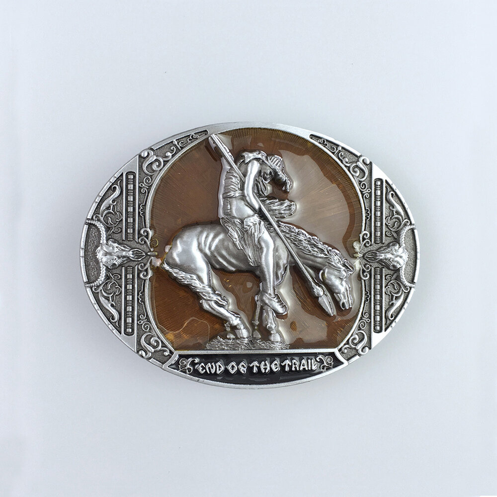 Vintage caramel end of the trail western oval Riem Buckle/Gesp
