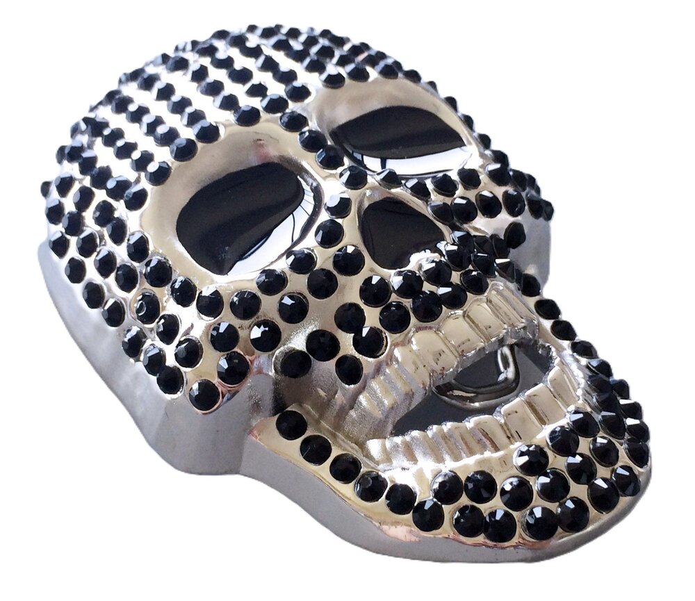 Chrome Schedel met zwart glimmende steentjes Riem Buckle/Gesp