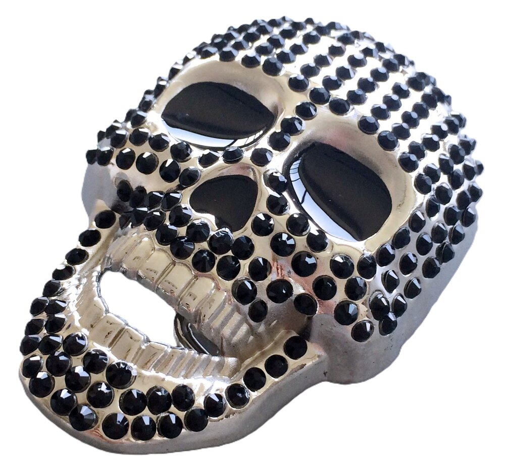 Chrome Schedel met zwart glimmende steentjes Riem Buckle/Gesp