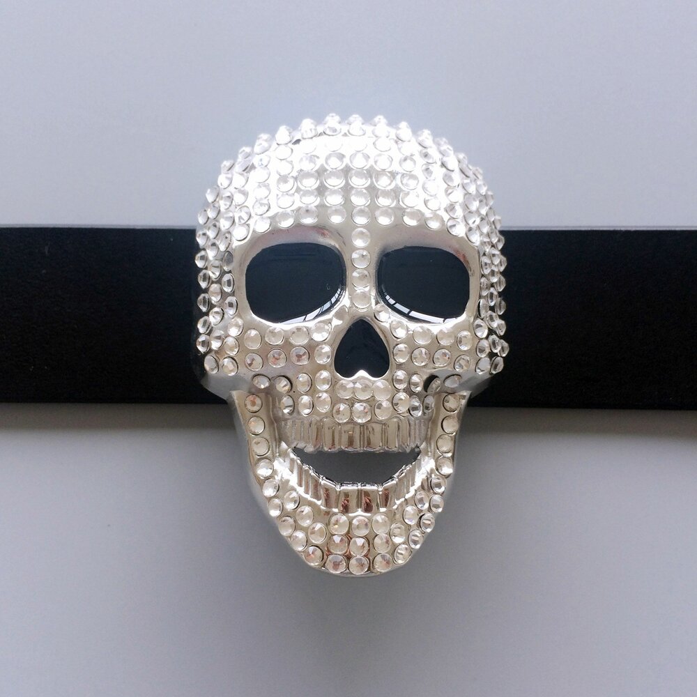 Chrome Schedel met glimmende steentjes Riem Buckle/Gesp
