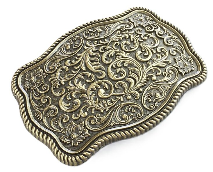 Vintage Gold Plated Southwest Western Flower Carved Riem Gesp/Buckle