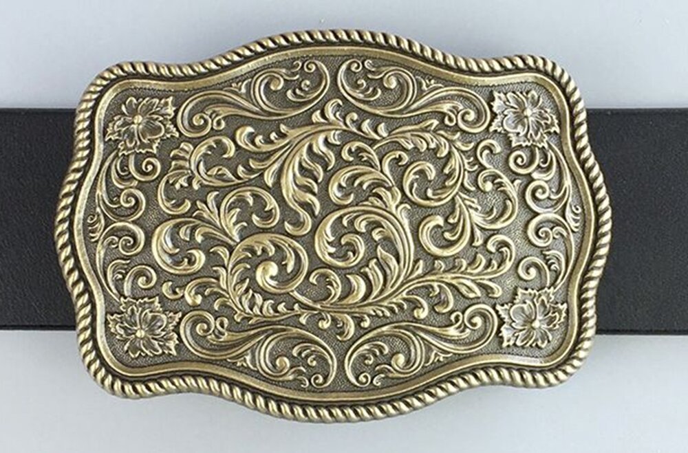 Vintage Gold Plated Southwest Western Flower Carved Riem Gesp/Buckle