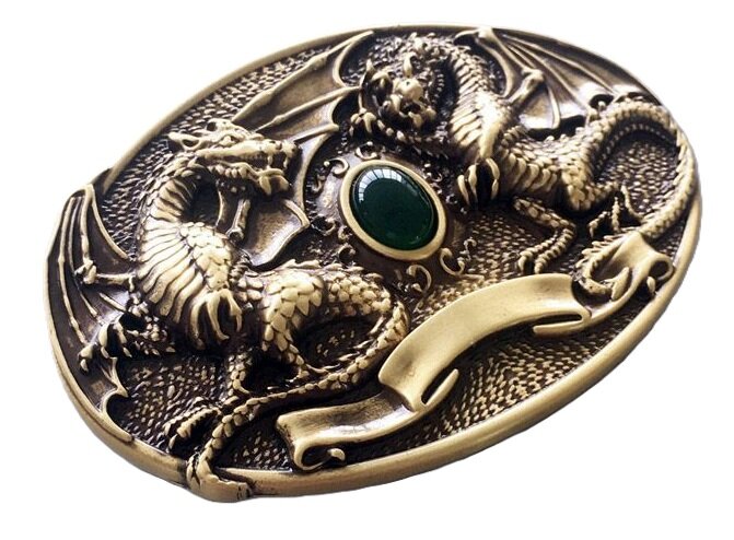 Twin Dragon Oval Solid Brass Riem Gesp/Buckle