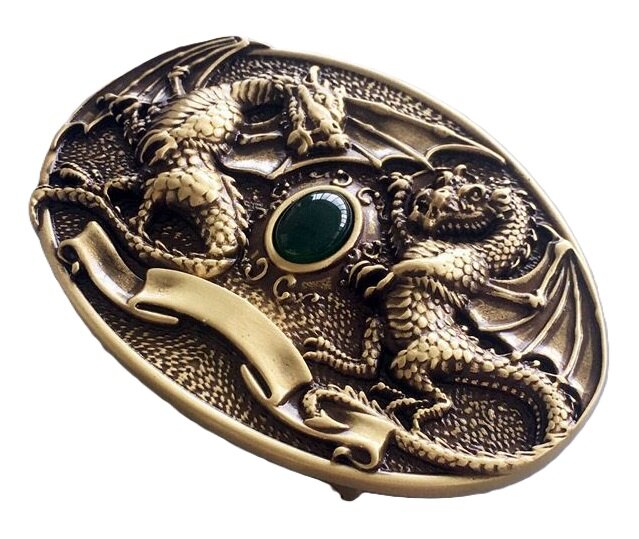 Twin Dragon Oval Solid Brass Riem Gesp/Buckle