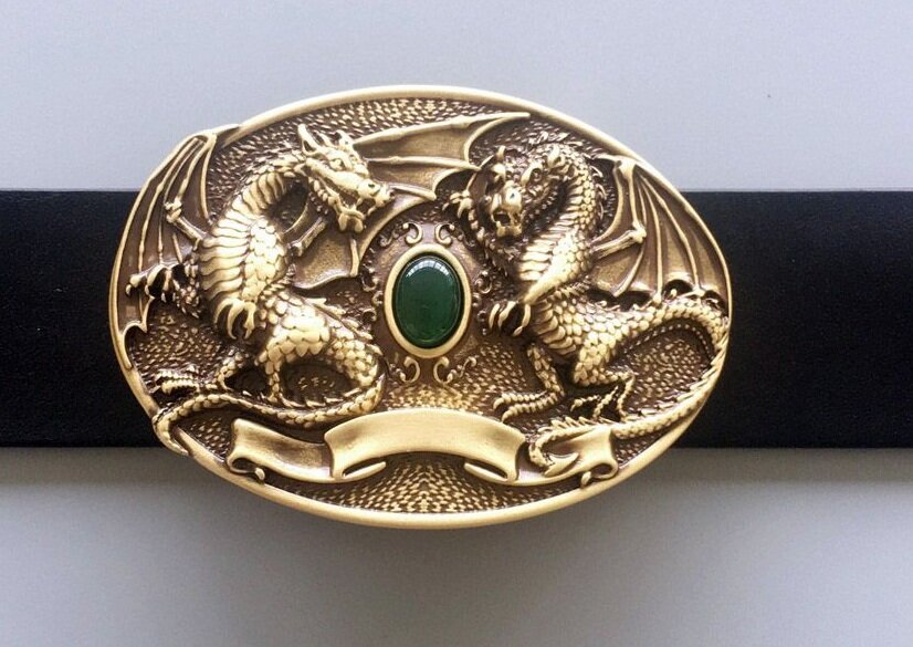 Twin Dragon Oval Solid Brass Riem Gesp/Buckle
