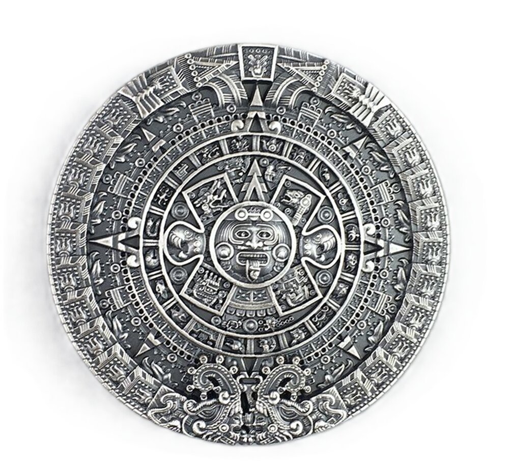 Vintage Silver Plated Aztec Calendar  Riem Gesp/Buckle