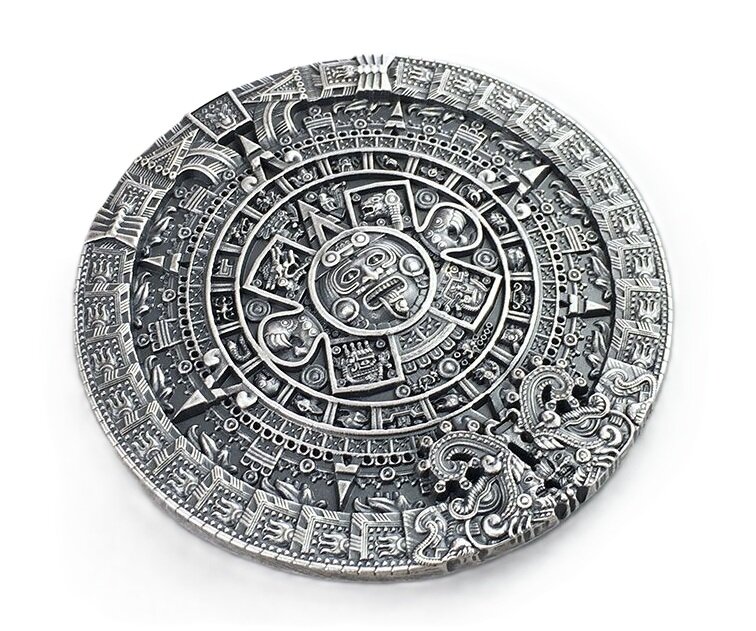 Vintage Silver Plated Aztec Calendar  Riem Gesp/Buckle
