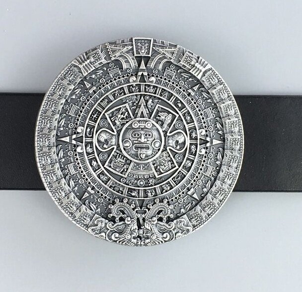 Vintage Silver Plated Aztec Calendar  Riem Gesp/Buckle