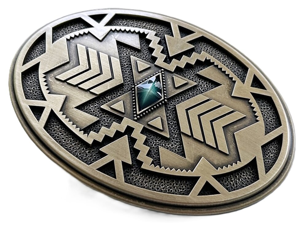Antique Bronze Plated Geometric Patterns Western Cowboy Oval Riem Gesp/Buckle
