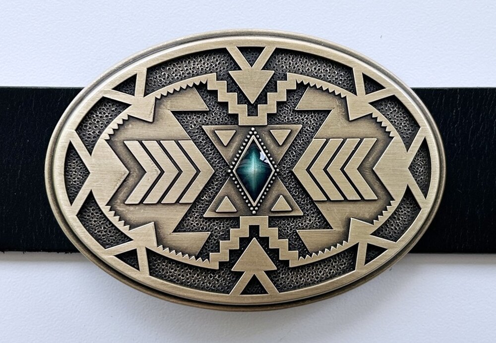 Antique Bronze Plated Geometric Patterns Western Cowboy Oval Riem Gesp/Buckle