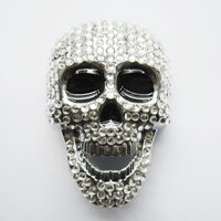 Chrome Schedel met glimmende steentjes lang Riem Buckle/Gesp