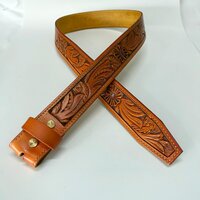 Southwestern Tooled Floral  - Premium Hand-Crafted Brass Screw Band - Zonder Buckle/Gesp 100% Kwaliteit Leer 