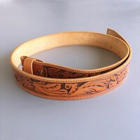 Southwestern Tooled Floral  - Premium Hand-Crafted Brass Screw Band - Zonder Buckle/Gesp 100% Kwaliteit Leer 