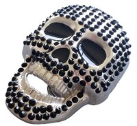 Chrome Schedel met zwart glimmende steentjes Riem Buckle/Gesp
