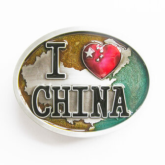 I Love China Chinese Flag Oval Vintage  Riem Buckle/Gesp