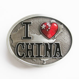 I Love China Chinese Flag hart Oval Vintage Riem Buckle/Gesp