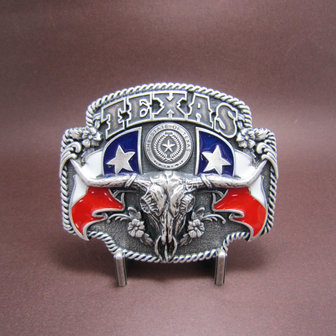 Silver Plated Texas State Flag Longhorn Riem Buckle/Gesp 