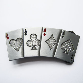 Hip Hop Black Rhinestones 4 Ace Poker Card Bling Riem Buckle/Gesp