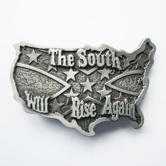 South Rise Again Cross Star Map Flag blanco Riem Buckle/Gesp