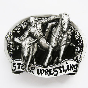 Black Rodeo Steer Wrestling Western Riem Gesp/Buckle