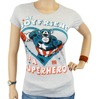 Captain America My Boyfriend is a Superhero Marvel Dames Grijs T-shirt 