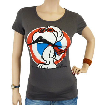 Peanuts - Snoopy Piloot - Vintage Print - Dames Grijs T-shirt