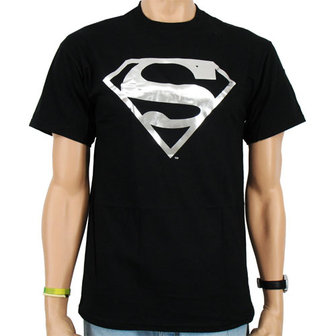 Superman Zilver Logo DC Comics Heren Zwart T-shirt 
