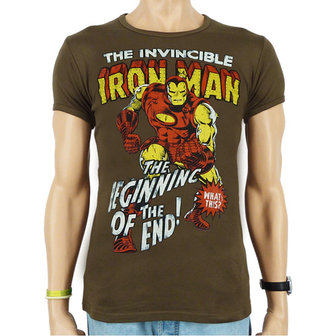 The Invincible Iron Man Marvel Heren Olijf slim-fit T-shirt