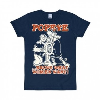 Popeye Knows What Women Want Heren Blauw slim-fit T-shirt 