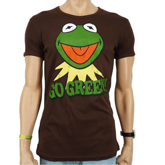 De Muppets - Kermit  - Go Green  - Heren Bruin slim-fit T-shirt 