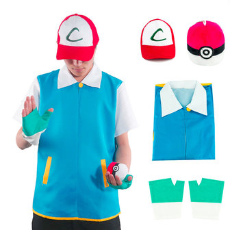 Pokemon Ash Ketchum Trainer Kostuum Jas Bal Pet handschoen