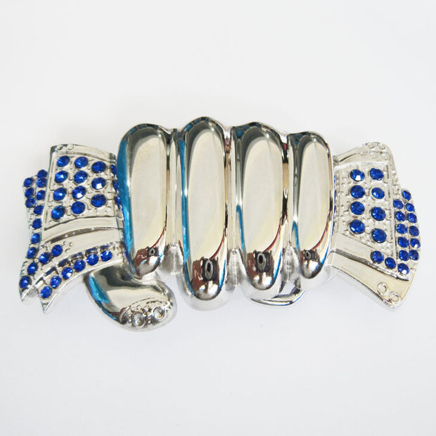 Fist Hand Full of Cash Blue Rhinestones  Riem Buckle/Gesp