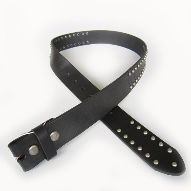 Zwart Leren Riem ronde studs - Zonder Buckle/Gesp 100% Kwaliteit Leer 