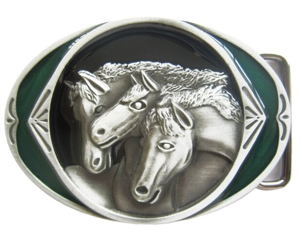 Drie western Paarden groen Riem Buckle/Gesp