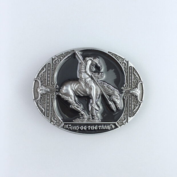 Vintage black end of the trail western oval Riem Buckle/Gesp