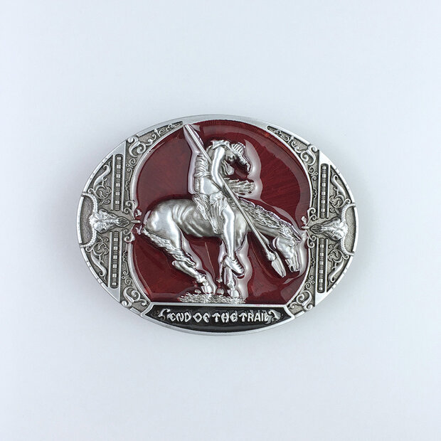 Vintage Red end of the trail western oval Riem Buckle/Gesp