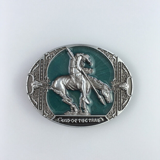 Vintage aqua end of the trail western oval Riem Buckle/Gesp