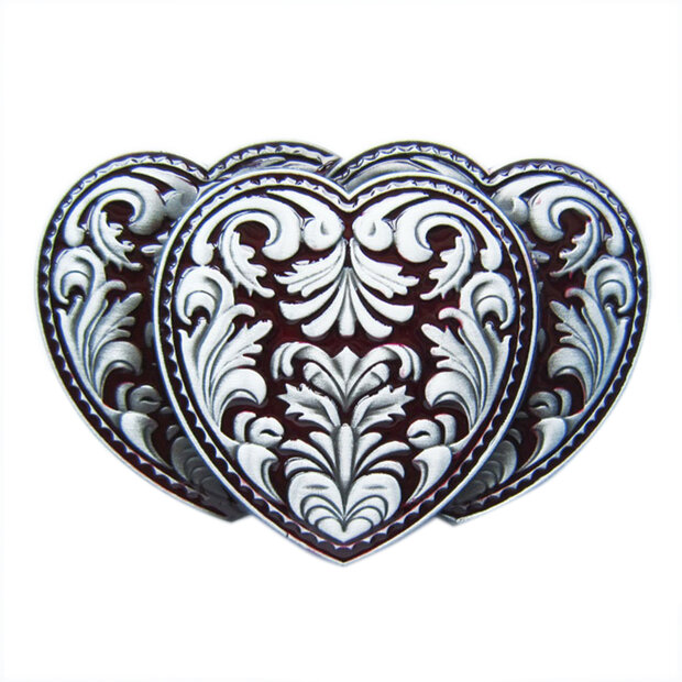 Triple Hearts Flower 3D Rood Riem Buckle/Gesp