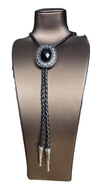 Vintage metalen steen zwarte hoed Bolo Tie Halsketting