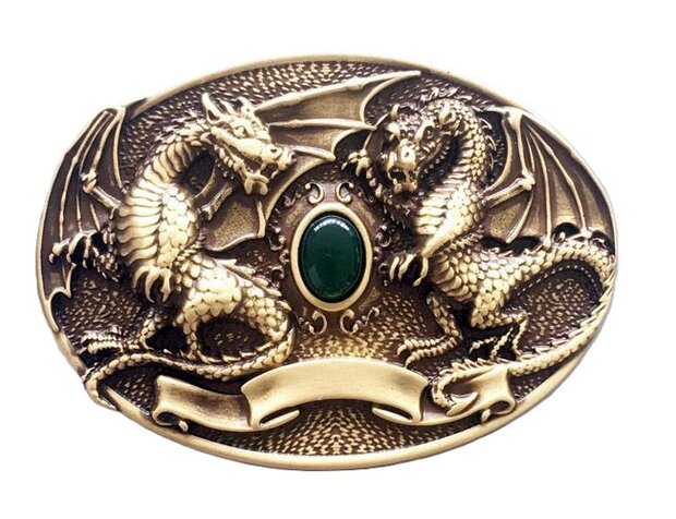 Twin Dragon Oval Solid Brass Riem Gesp/Buckle