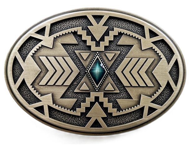 Antique Bronze Plated Geometric Patterns Western Cowboy Oval Riem Gesp/Buckle