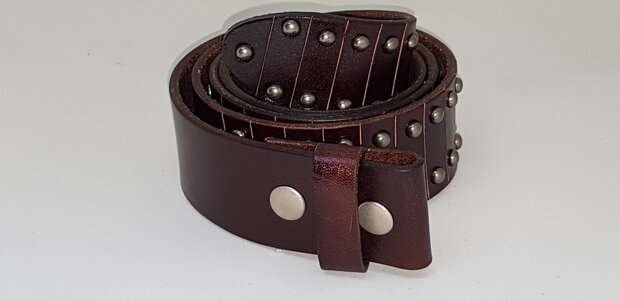 Donker bruine Leren Riem ronde studs - Zonder Buckle/Gesp 100% Nederlandse Kwaliteit Leer ronde studs  - Zonder Buckle/Gesp 100