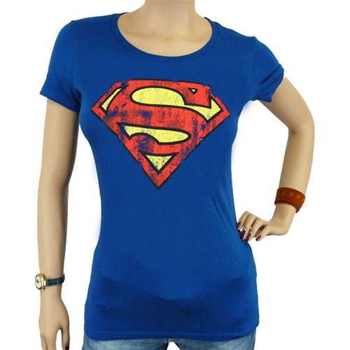 Malawi Hallo dubbellaag Superman Vintage Logo DC Comics Dames BlauwT-shirt
